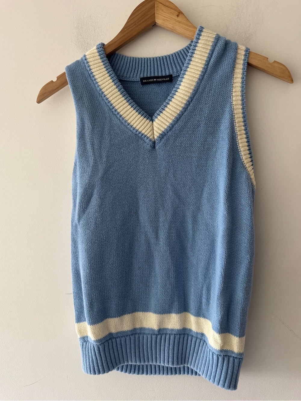 Brandy Melville Blue and White Varsity Stripe Knit Sweater Vest
